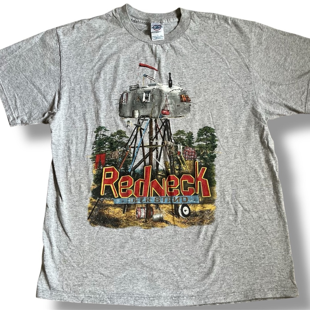 Vintage Y2K Redneck Deer Stand‎ Fishing Dad Joke Fun Graphic T-Shirt Size Large